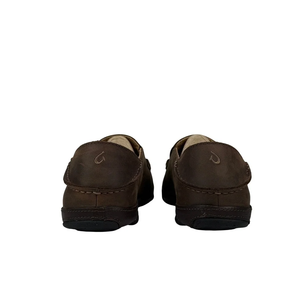 Olukai Moloa Slip On Loafers Mens 11.5 Dark Wood Brown Leather Comfort Shoes